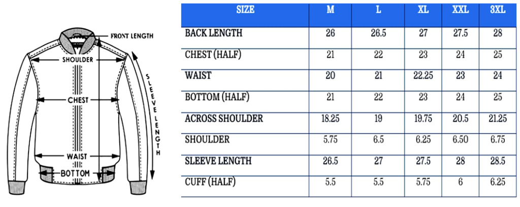 Men Bikers Size Chart