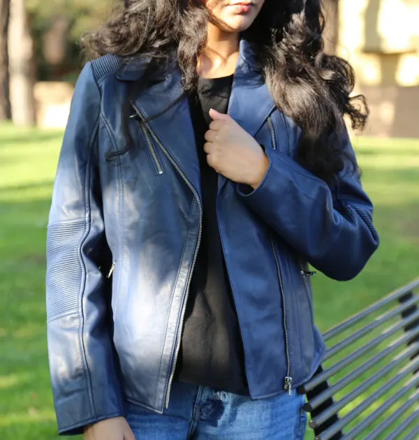 Women blue Biker jacket