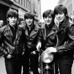 The Beatles in leather jackets during Hamburg era; 1960s motorcycle club members