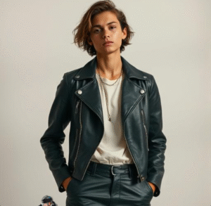  Contemporary fashion photography showing modern leather jacket styling